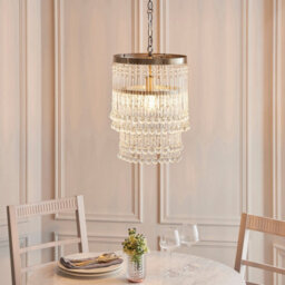 Luminosa Lighting Luminosa Genevieve Pendant Ceiling Light Antique Brass Plate & Clear Crystal Glass E27 - thumbnail 2