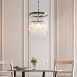 Luminosa Lighting Luminosa Genevieve Pendant Ceiling Light Antique Brass Plate & Clear Crystal Glass E27 - thumbnail 3