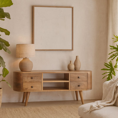 Wyld Haus Padua Round Natural Mango Wood Entertainment Tv Unit 4 Drawers - image 1