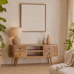Wyld Haus Padua Round Natural Mango Wood Entertainment Tv Unit 4 Drawers - thumbnail 1