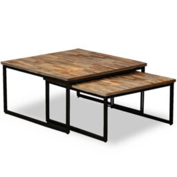 Berkfield Industrial Nesting Coffee Table Set 2 Pieces Solid Reclaimed Teak - thumbnail 2