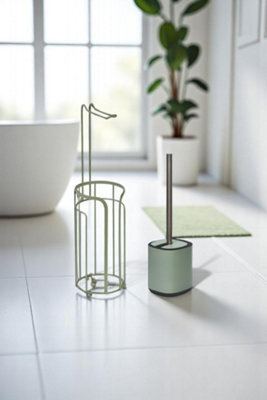 Showerdrape Sage Green Bathroom Accessory Set Toilet Roll Holder And Toilet Brush - image 1