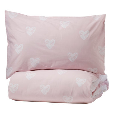 Squiggle Heart Pink & White Single Duvet Cover & Pillow Case Set - image 1