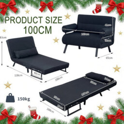 100Cm Black Folding Sofa Bed Sleeper Bed Chair Convertible Adjustable Armchair Pillow - thumbnail 2