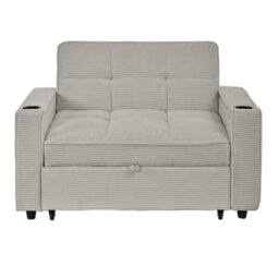 Abrihome 2 Seater Sofa Bed With 7-Colour Led Lights, Corduroy Sleeper Sofa, Cup Holders & Storage, Pull-Out Design, Grey - thumbnail 8