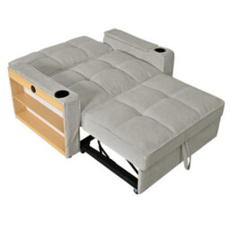 Abrihome 2 Seater Sofa Bed With 7-Colour Led Lights, Corduroy Sleeper Sofa, Cup Holders & Storage, Pull-Out Design, Grey - thumbnail 9