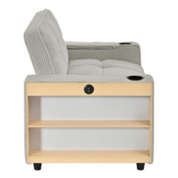 Abrihome 2 Seater Sofa Bed With 7-Colour Led Lights, Corduroy Sleeper Sofa, Cup Holders & Storage, Pull-Out Design, Grey - thumbnail 7