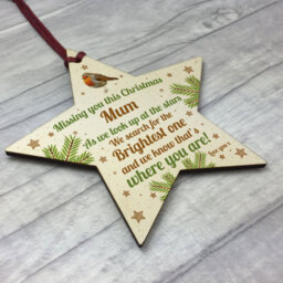 Red Ocean Mum Robin Memorial Chirstmas Tree Bauble Wooden Star Xmas Decoration Memorial Gift - thumbnail 3