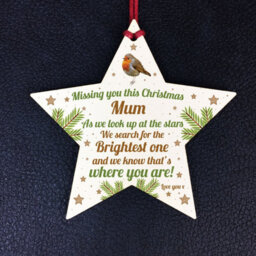 Red Ocean Mum Robin Memorial Chirstmas Tree Bauble Wooden Star Xmas Decoration Memorial Gift - thumbnail 2
