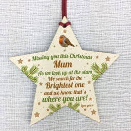 Red Ocean Mum Robin Memorial Chirstmas Tree Bauble Wooden Star Xmas Decoration Memorial Gift - thumbnail 5