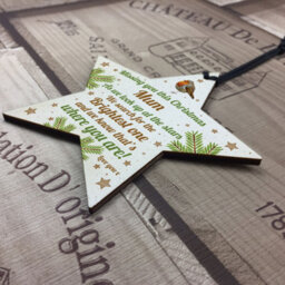 Red Ocean Mum Robin Memorial Chirstmas Tree Bauble Wooden Star Xmas Decoration Memorial Gift - thumbnail 4