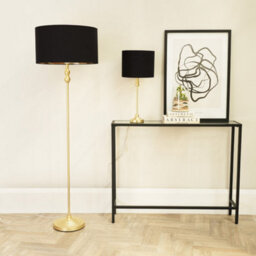 Valuelights Maggie Gold Metal Candlestick Floor Lamp With Black And Metallic Gold Lamp Shade - thumbnail 4