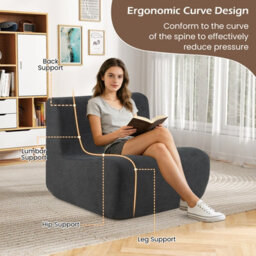 Costway Single Bean Bag Chair Lazy Floor Sofa Chair With Soft Velvet-Grey - thumbnail 5