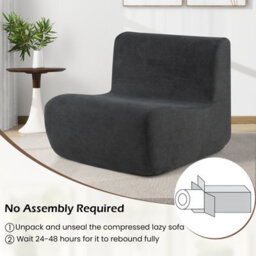 Costway Single Bean Bag Chair Lazy Floor Sofa Chair With Soft Velvet-Grey - thumbnail 6