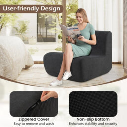 Costway Single Bean Bag Chair Lazy Floor Sofa Chair With Soft Velvet-Grey - thumbnail 4