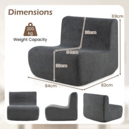 Costway Single Bean Bag Chair Lazy Floor Sofa Chair With Soft Velvet-Grey - thumbnail 2