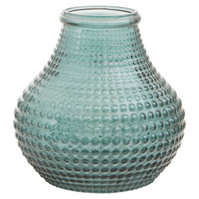 Orsina Large Green Glass Vase With Vibrant Green Hue, Stylish Pottery Vase With Studded Surface, Textured Glass Vase - image 1
