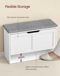 LEDREM Shoe Storage Bench With Seat, 3-Tier Hallway Bench For 9 Pairs Of Shoes, Flip Drawer With Adjustable Divider, 30 X 80 X 53.5 Cm - thumbnail 3