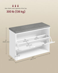 LEDREM Shoe Storage Bench With Seat, 3-Tier Hallway Bench For 9 Pairs Of Shoes, Flip Drawer With Adjustable Divider, 30 X 80 X 53.5 Cm - thumbnail 6