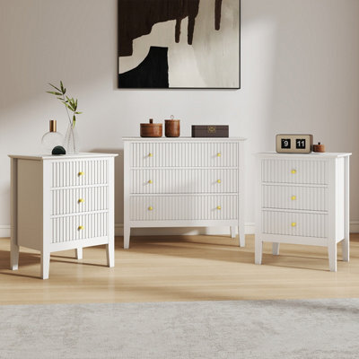 Melody Maison 3 Drawer Chest Of Drawers And Pair Of Bedside Tables - Hales White Range - image 1