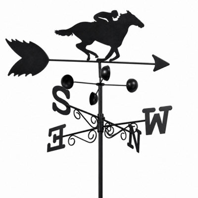The Garden Market Place Horse Racer Weathervane 1.7M Steel Weather Vane With Wind Speed Cups, Direction Indicator And Ground Spike - image 1