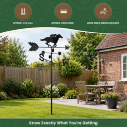The Garden Market Place Horse Racer Weathervane 1.7M Steel Weather Vane With Wind Speed Cups, Direction Indicator And Ground Spike - thumbnail 6