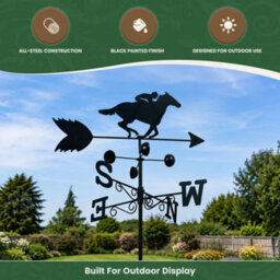 The Garden Market Place Horse Racer Weathervane 1.7M Steel Weather Vane With Wind Speed Cups, Direction Indicator And Ground Spike - thumbnail 5