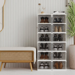 Kokoma 6-Tier Foldable Shoe Storage Box Unit, White - thumbnail 3