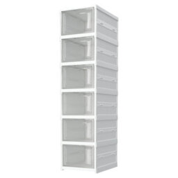 Kokoma 6-Tier Foldable Shoe Storage Box Unit, White - thumbnail 2