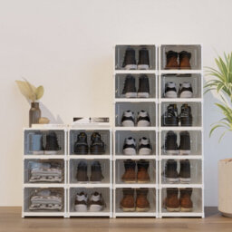 Kokoma 6-Tier Foldable Shoe Storage Box Unit, White - thumbnail 1