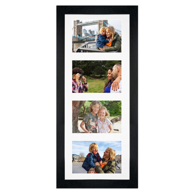 AK Frames 50X20Cm Black Modern Multi Photo Frame With White Mount - Holds 4 Apertures (4X) 6X4 Photos - image 1