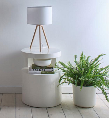 K Living Tall Oak Wooden Tripod Table Lamp And Matching White Linen Lampshades - image 1