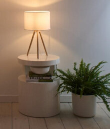 K Living Tall Oak Wooden Tripod Table Lamp And Matching White Linen Lampshades - thumbnail 2