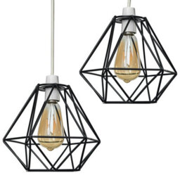Valuelights Diablo Pair Of Modern Geometric Black Metal Basket Cage Ceiling Light Shades (D)21Cm
