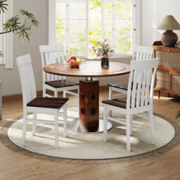 Gainoom Walnut Dining Chairs Set Of 2 Dining Room Chairs With Hollowed Backrests & Rubber Wood Seats - thumbnail 5