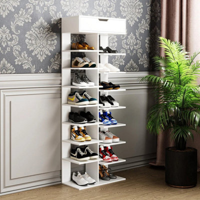9 Tiers Wooden Hallway White Shoe Rack Open Shelves Shoe Cabinet Storage - image 1