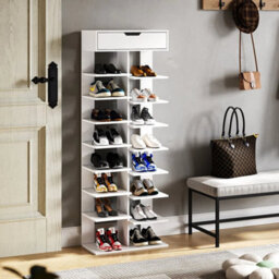 9 Tiers Wooden Hallway White Shoe Rack Open Shelves Shoe Cabinet Storage - thumbnail 3