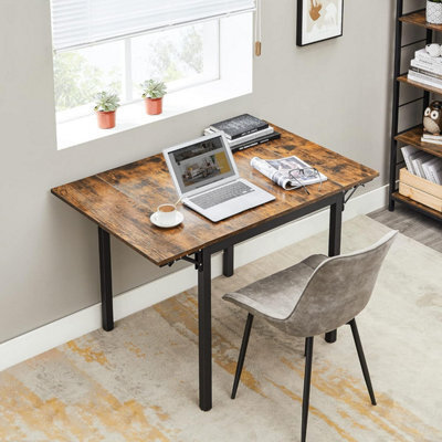 Folding Dining Table, Drop Leaf Kitchen Table, Expandable, For Small Spaces, Rustic Brown & Black - image 1