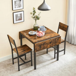 Folding Dining Table, Drop Leaf Kitchen Table, Expandable, For Small Spaces, Rustic Brown & Black - thumbnail 3