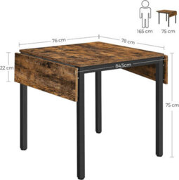 Folding Dining Table, Drop Leaf Kitchen Table, Expandable, For Small Spaces, Rustic Brown & Black - thumbnail 2
