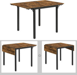 Folding Dining Table, Drop Leaf Kitchen Table, Expandable, For Small Spaces, Rustic Brown & Black - thumbnail 4