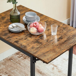 Folding Dining Table, Drop Leaf Kitchen Table, Expandable, For Small Spaces, Rustic Brown & Black - thumbnail 7