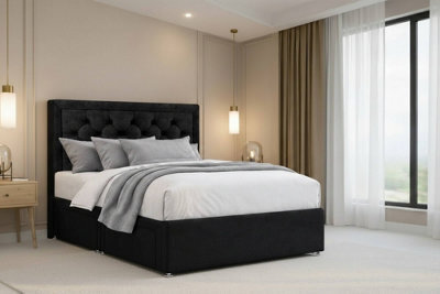 "Nexus Tuscany Plush Divan, Black, 26"" Headboard, No Drawers, Open Coil Mattress, Single" - image 1