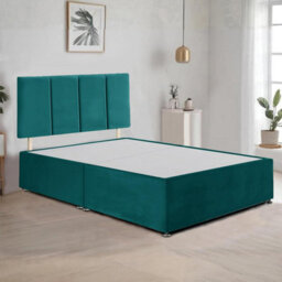 Emerald Green Plush Fabric 3Ft Single Bed Frame With 20 Inch Vertical Line Headboard And 2 Drawers - thumbnail 2