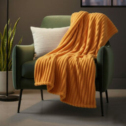Chunky Ribbed Mink Throw Ultra Soft Warm Elegant Blanket For Sofa Or Bed Orange - thumbnail 1