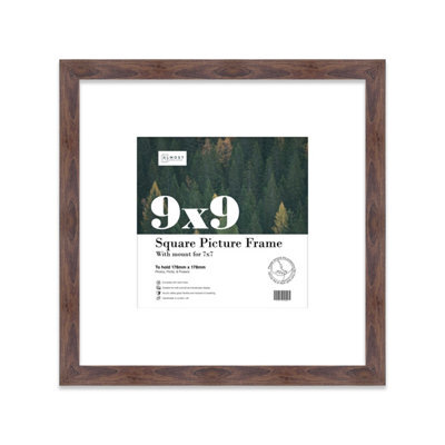 "9X9"" Walnut Picture Frame - 9X9"" Square Frame With 7X7"" Mount For 9X9""/7X7"" Pictures Vintage Style Wall Art, 1 Pack" - image 1