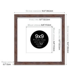 "9X9"" Walnut Picture Frame - 9X9"" Square Frame With 7X7"" Mount For 9X9""/7X7"" Pictures Vintage Style Wall Art, 1 Pack" - thumbnail 2