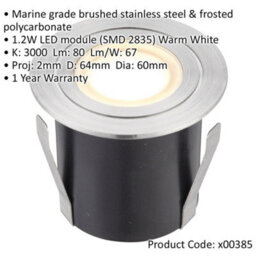 Recessed Ip67 Guide Light - 1.2W Warm White Led - Marine Grade Stainless Steel - thumbnail 2