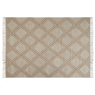 Beliani Off-White Beige Cotton-Wool Rug 160 X 230 Cm - Geometric Pattern With Tassels - image 1