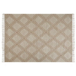 Beliani Off-White Beige Cotton-Wool Rug 160 X 230 Cm - Geometric Pattern With Tassels - thumbnail 1